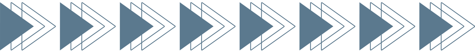 Flechas en secuencia, que aumentan gradualmente de tamaño con un relleno azul oscuro y contornos blancos.