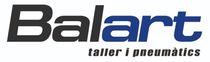 Logotipo para Balart, taller y tienda de neum&aacute;ticos, con el nombre en texto gris oscuro y azul.