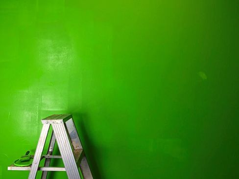Leiter vor grüner Wand | Malerbetrieb Riesner | Maler