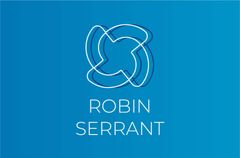 Un logo pour Robin Serrant sur fond bleu