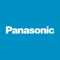 Le logo panasonic est sur fond bleu.