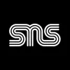 Ein weißes SNS-Logo auf schwarzem Hintergrund.