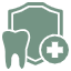 Ícone de dente com escudo e cruz médica.