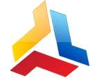 Un triángulo rojo, amarillo y azul sobre un fondo blanco.