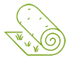Un dibujo de línea verde de un rollo de alfombra con césped encima.
