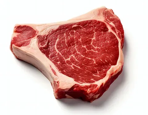 Un trozo de filete de carne cruda sobre un fondo blanco.