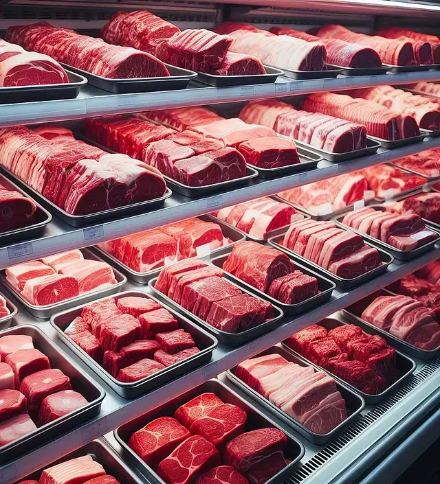 Una vitrina llena de muchos tipos diferentes de carne
