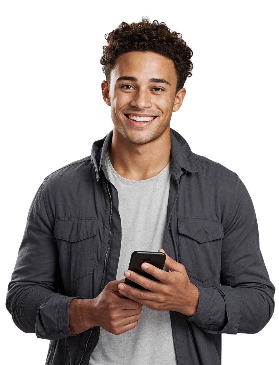 Homme souriant avec un téléphone mobile