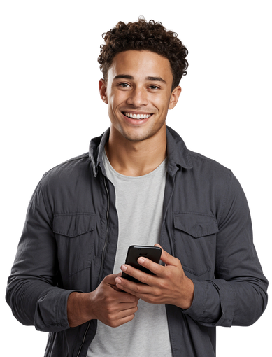 Homme souriant avec un téléphone mobile