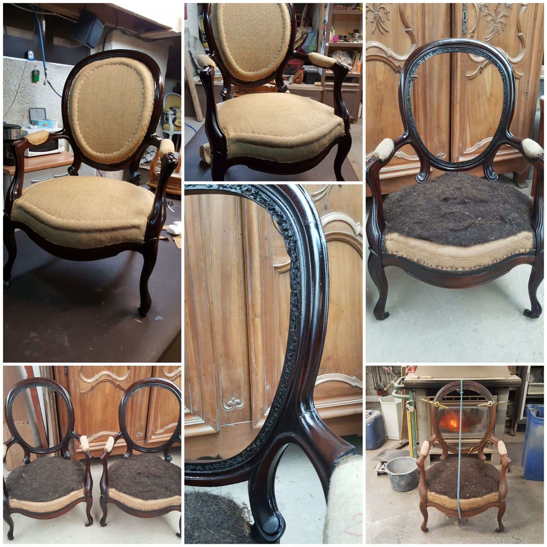 Restauration fauteuil voltaire patine noire