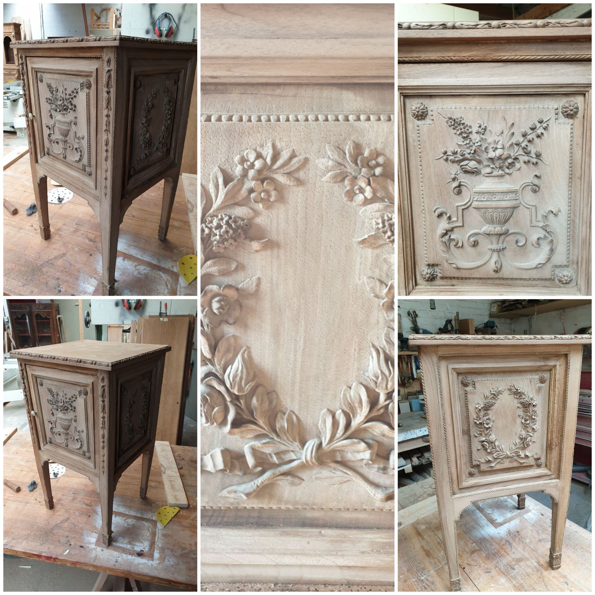 Restauration table de chevet avec sculpture