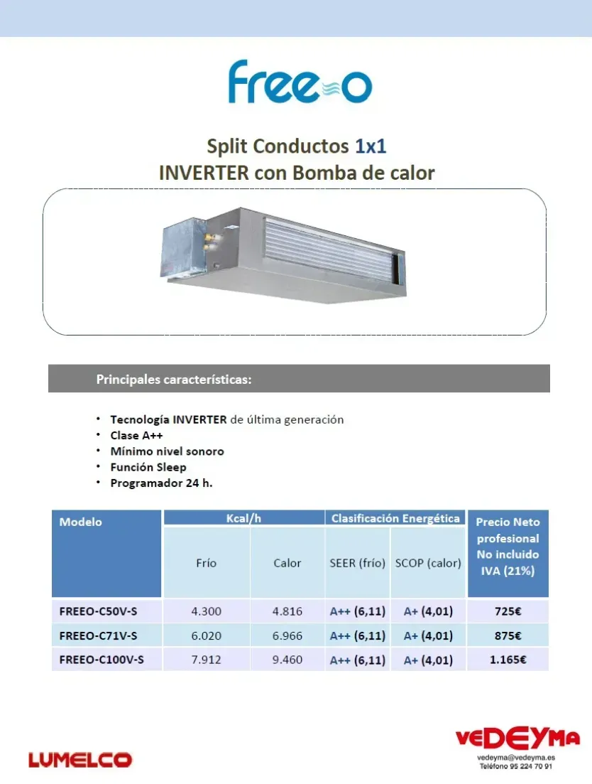 A free o split conductors 1x1 inverter con bomba de calor