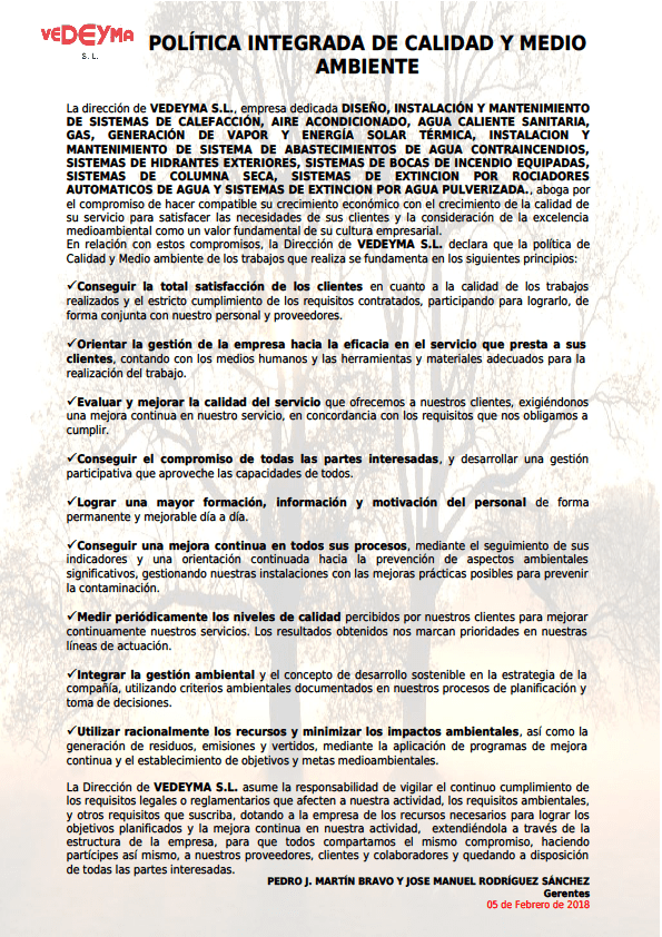 A white paper with spanish writing on it is titled politica integrada de calidad y medio ambiente.