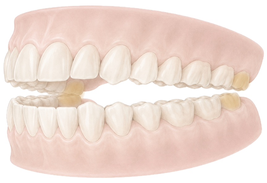 Zahnschema mit hervorgehobenen Weisheitszähnen zur Darstellung eines Zahnsegments nach Meridianlehre