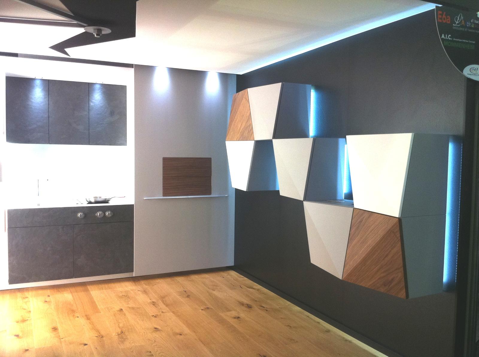 Caisson laqué et replaqué style origami - éclairage LED