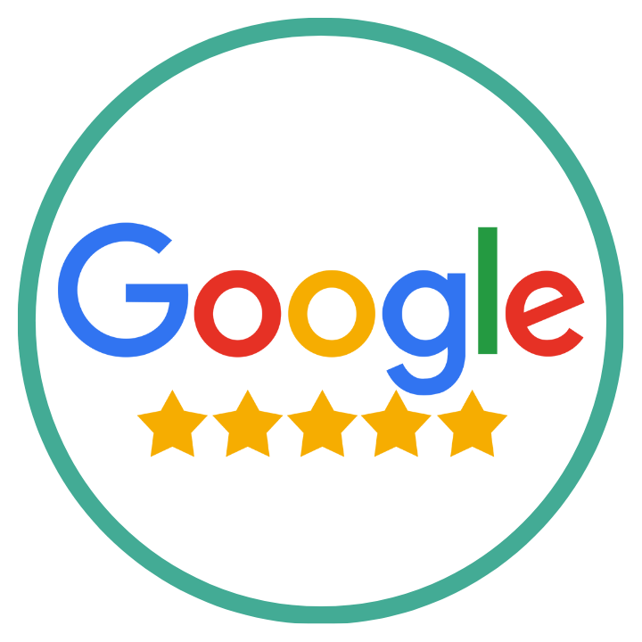 Google logo with 5 gold stars, indicating a 5-star rating.