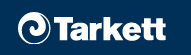 Logotipo da Tarkett com um símbolo espiral branco e texto branco em negrito em um fundo azul escuro.