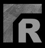 Letra R cinza com se&ccedil;&atilde;o de textura de gr&atilde;os de madeira, em fundo preto.