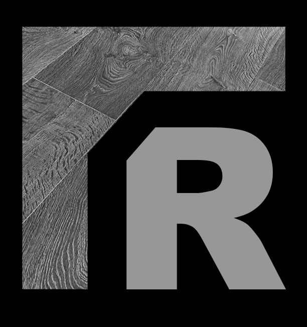 Letra R cinza com se&ccedil;&atilde;o de textura de gr&atilde;os de madeira, em fundo preto.