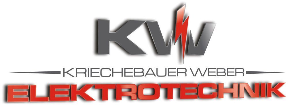 Logo f&uuml;r Kriechebauer Weber Elektrotechnik mit den Buchstaben KW und einem roten Blitz.