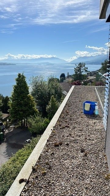 Ein Mann und eine Frau reinigen ein Wohnzimmer mit einem Staubsauger.