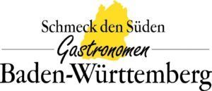 Logo mit dem Text „Schmeck den Süden Gastronomen Baden-Württemberg“ in Schwarz und Gelb