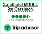 Tripadvisor-Auszeichnung für Landhotel Mühle zu Gersbach mit 27 Bewertungen