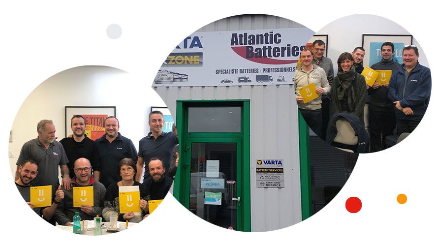 L'équipe d'Atlantic Batteries et intérieur du magasin de Rennes