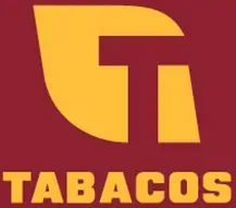 Un logotipo amarillo y rojo para tabacos sobre un fondo rojo.