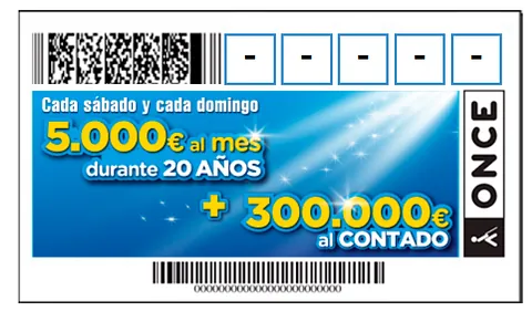 Un billete de lotería azul con un código de barras.