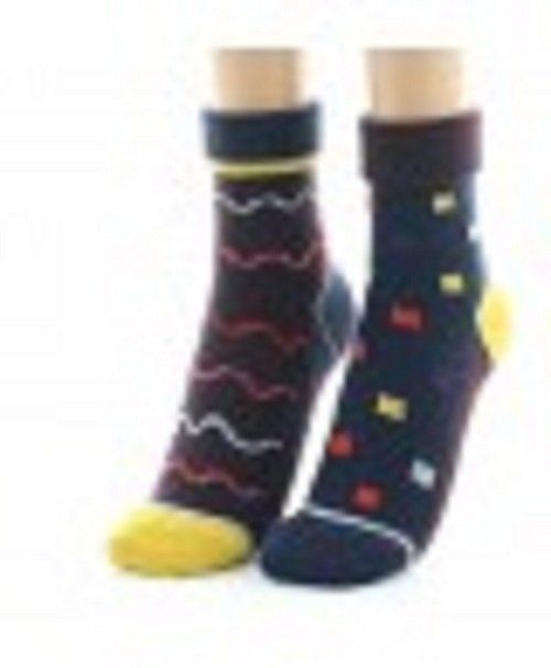 Chaussettes bleues marine à motifs jaunes et rouges