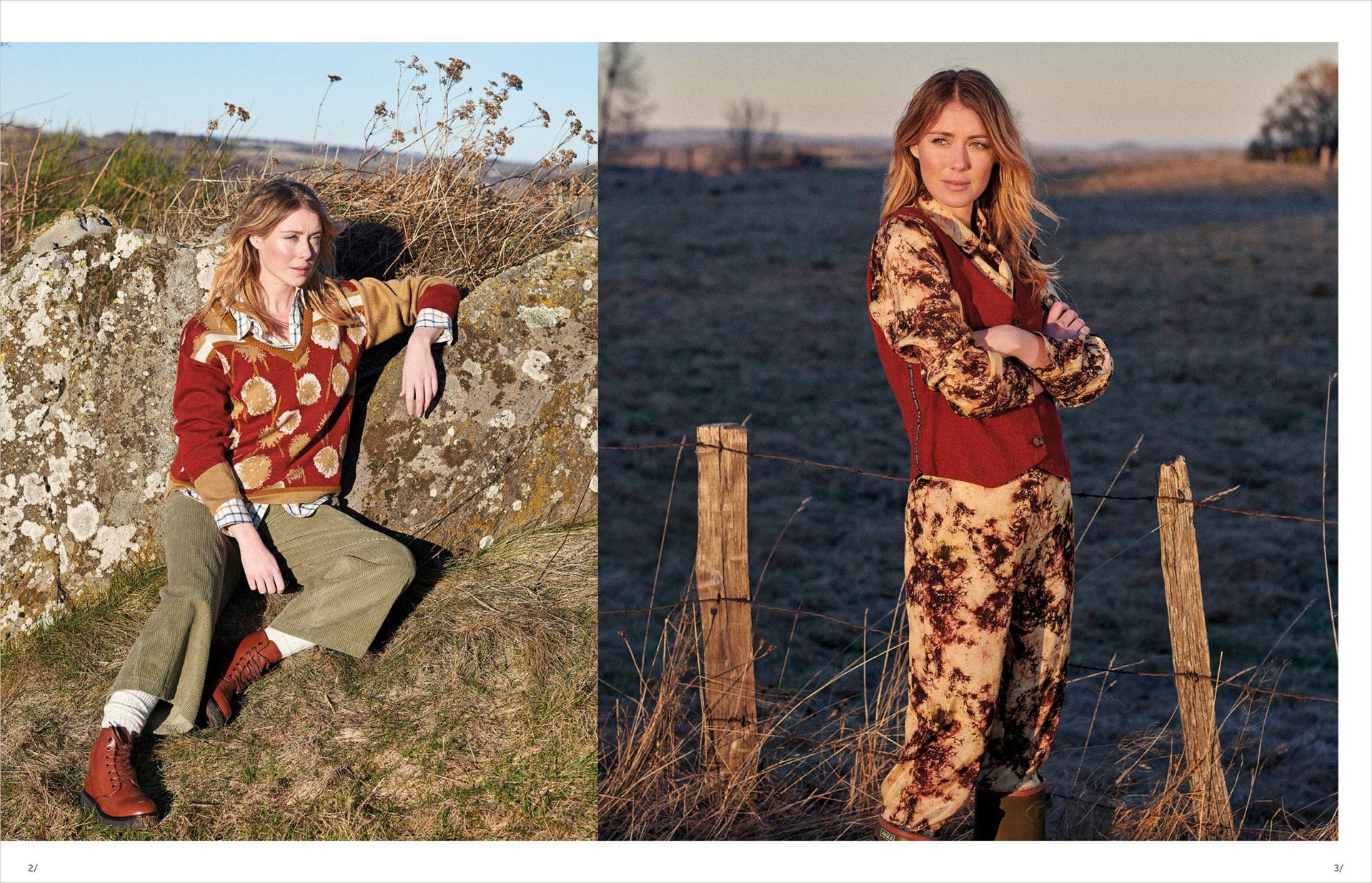 Tenues à motifs brique et marron