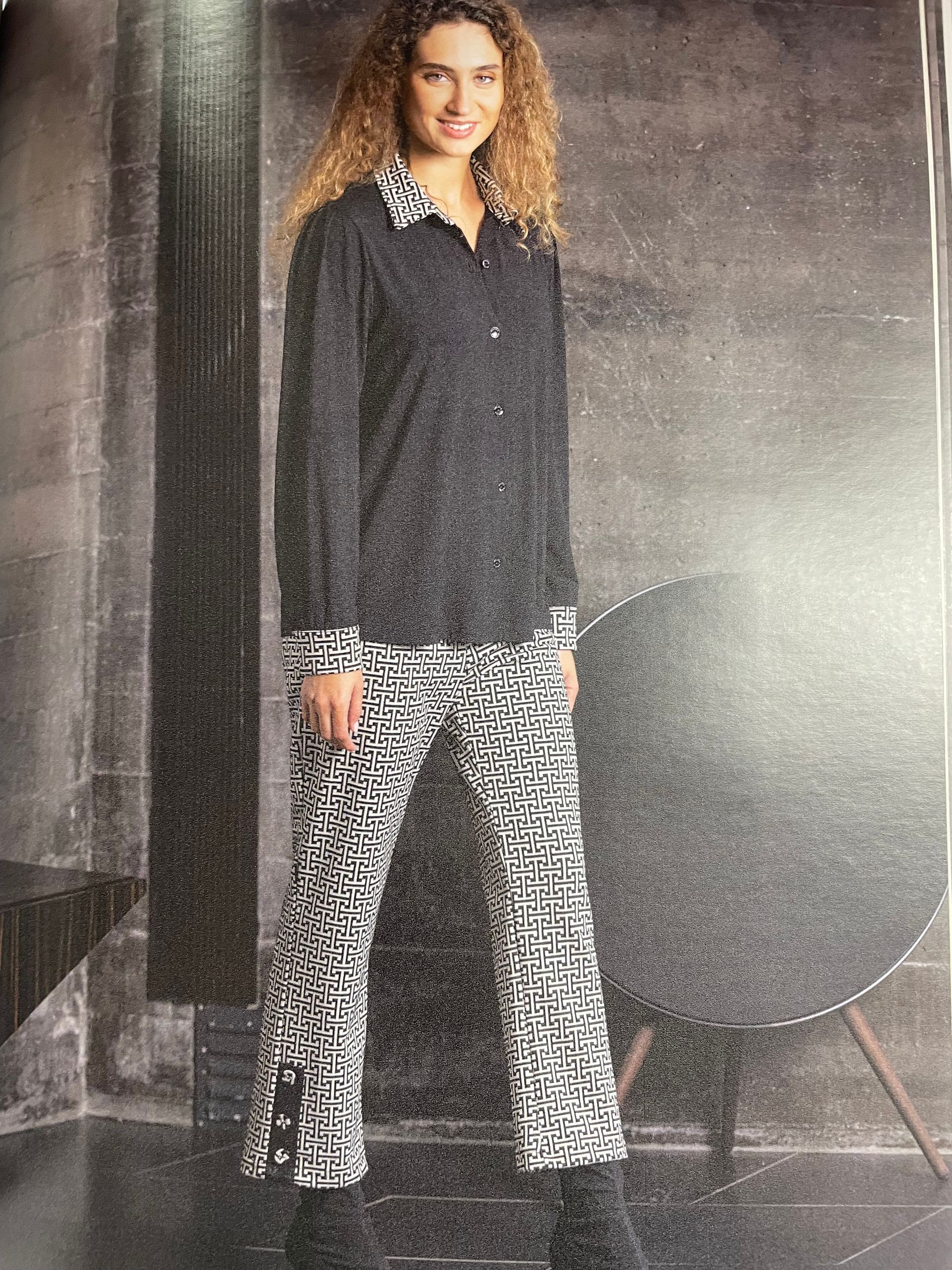 Ensemble chemisier et pantalon graphique noir