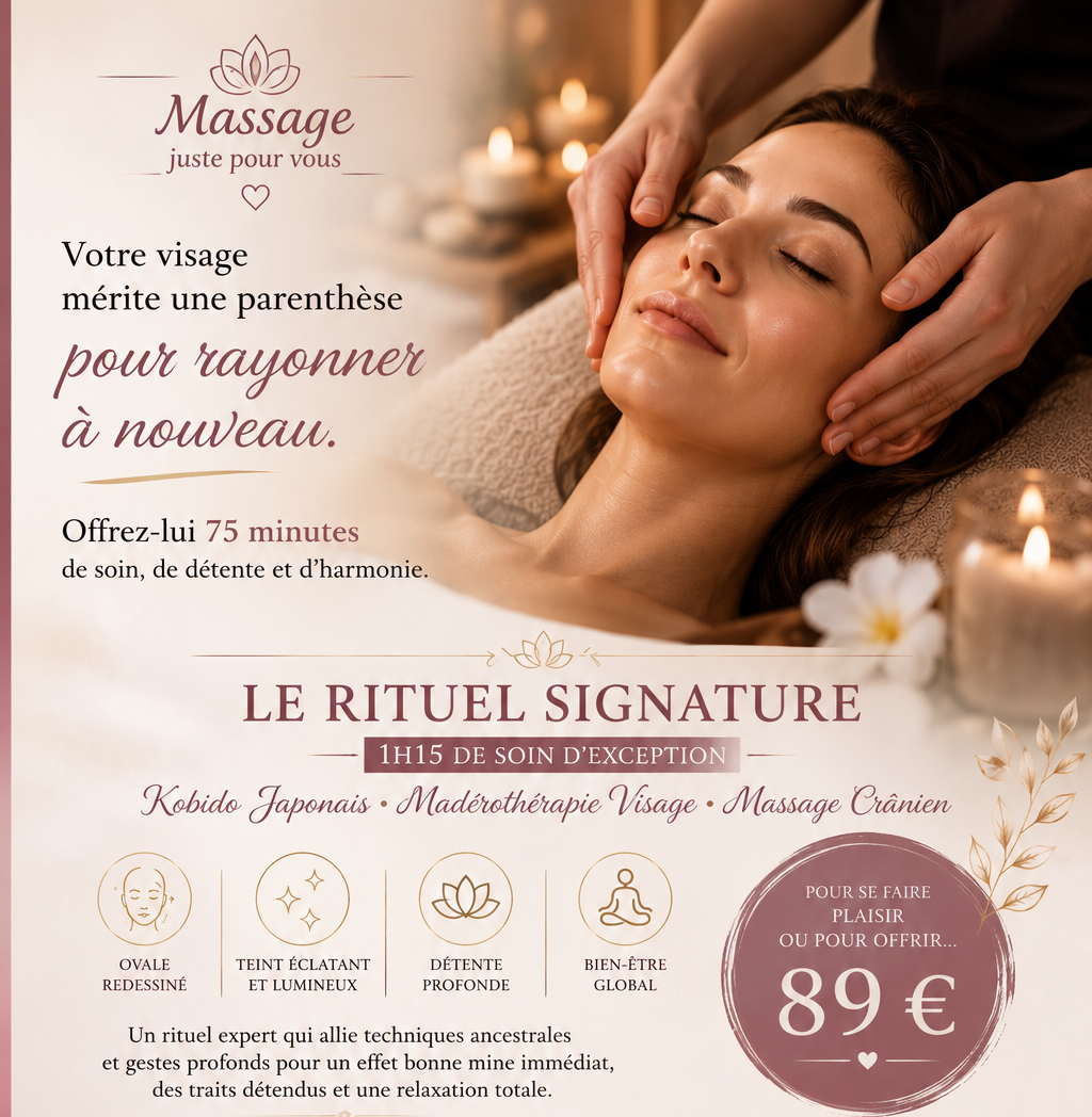 Offre spéciale massage spa avec une masseuse détendue, bougies et rituel signature