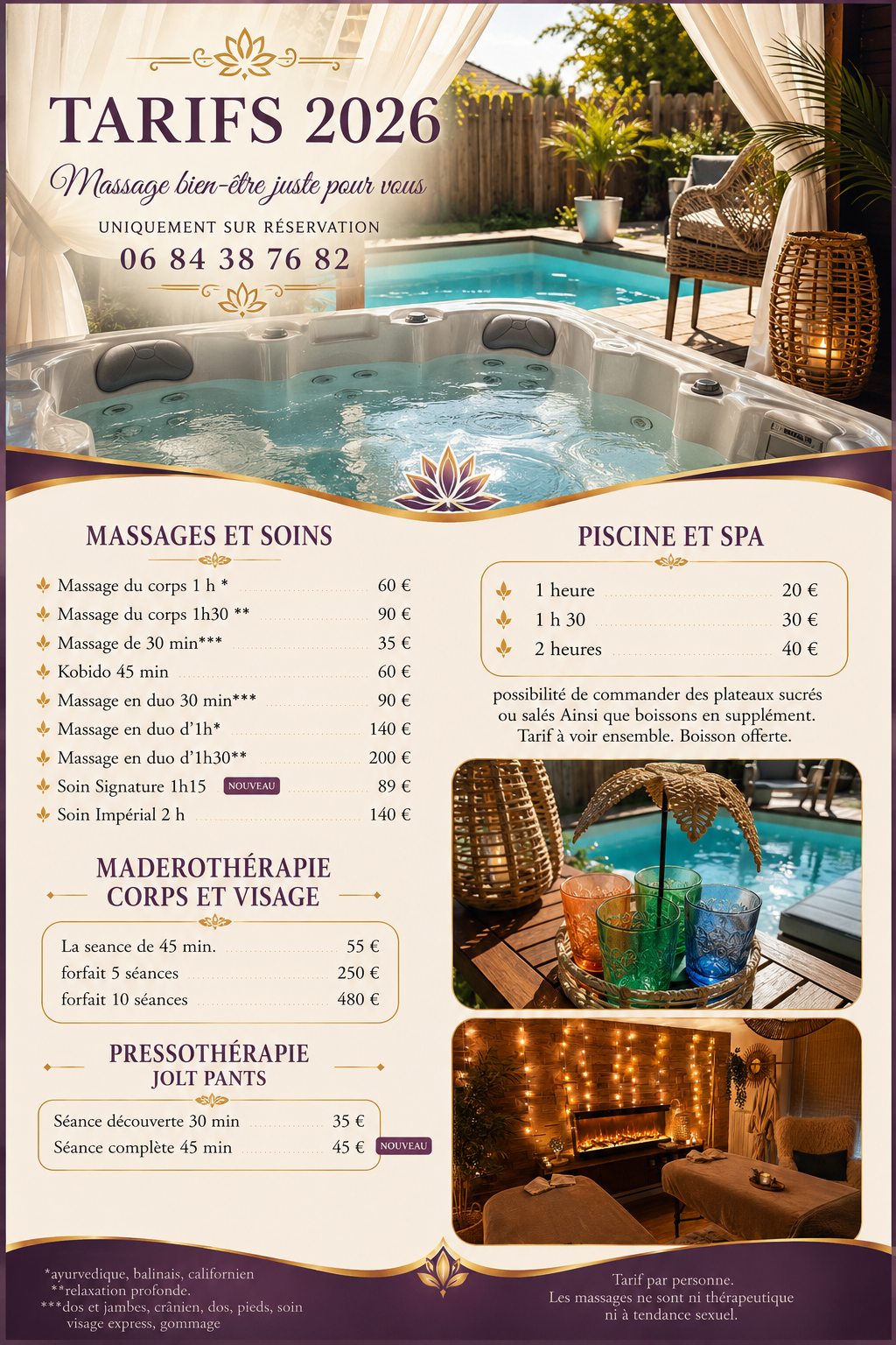 Fiche des tarifs du spa 