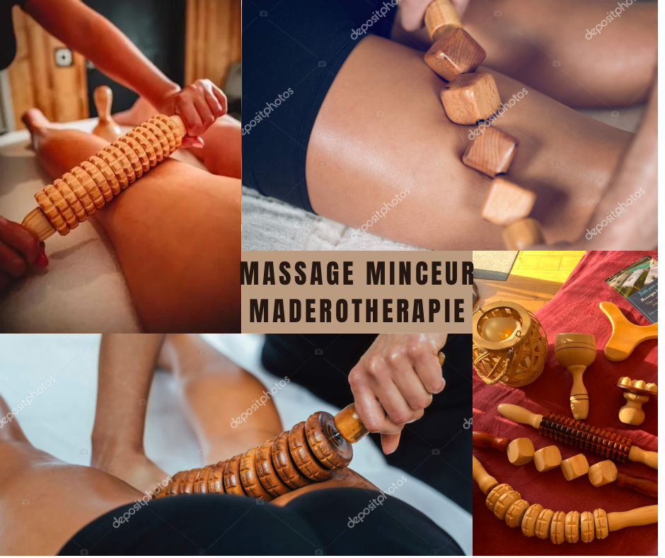 Plusieurs photos présentant les soins et ustensiles de la madérothérapie.