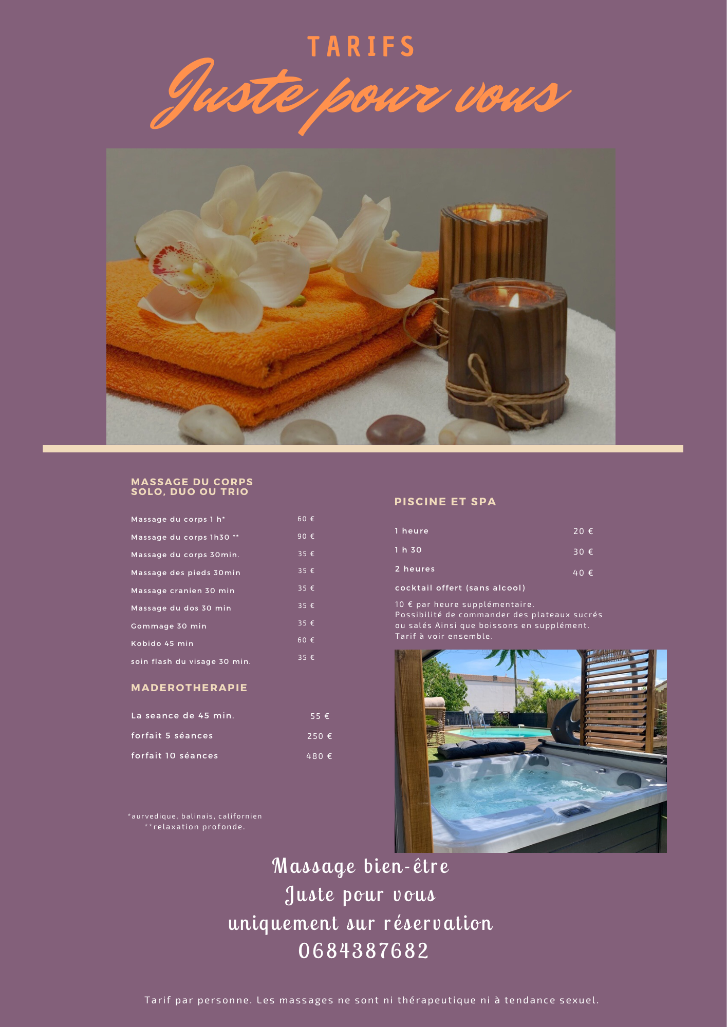 Fiche des tarifs du spa 