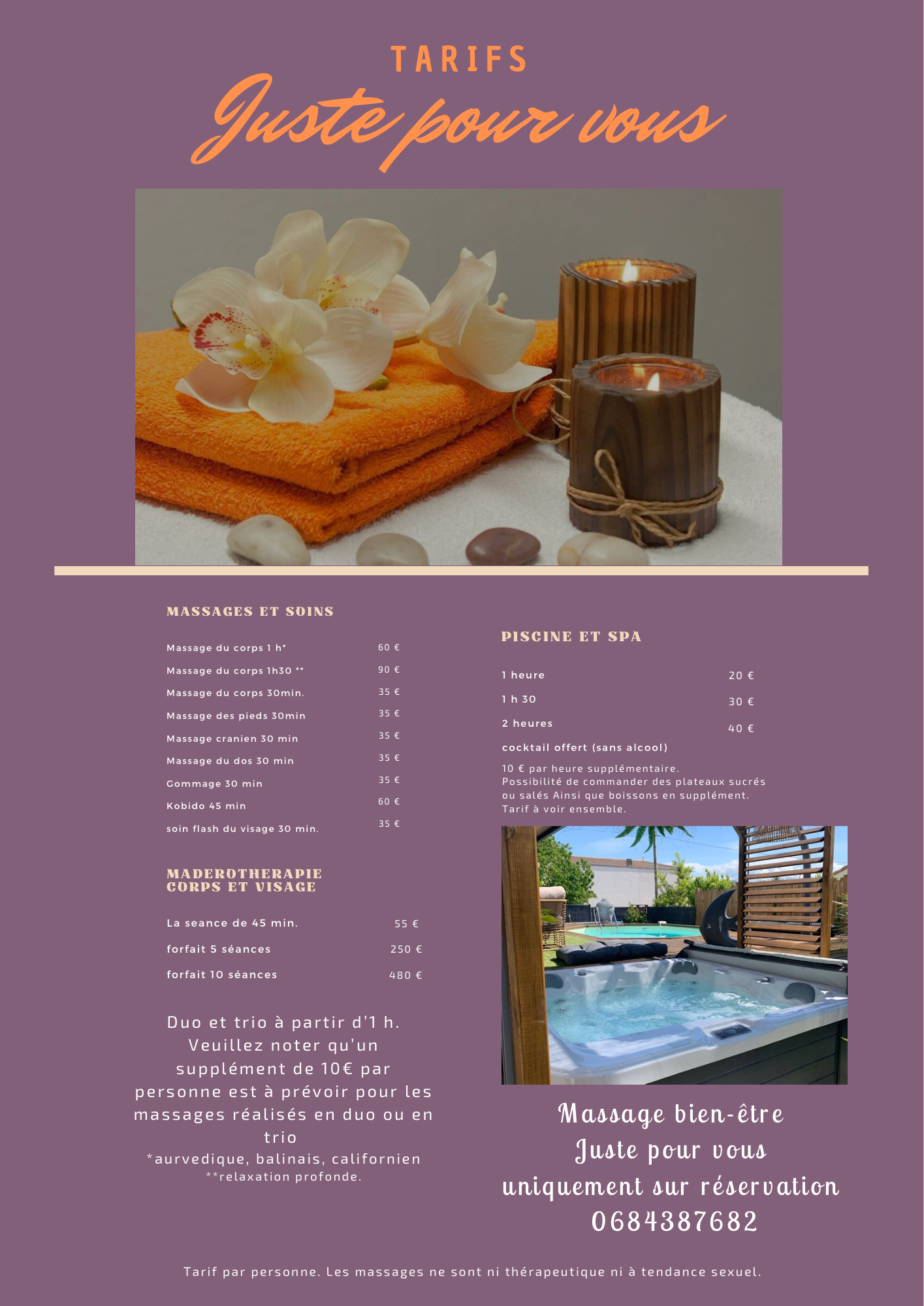 Fiche des tarifs du spa 