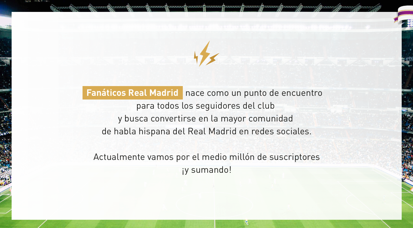 Texto sobre fondo blanco: Fanáticas Real Madrid, que aspira a ser la mayor comunidad de aficionados del Real Madrid