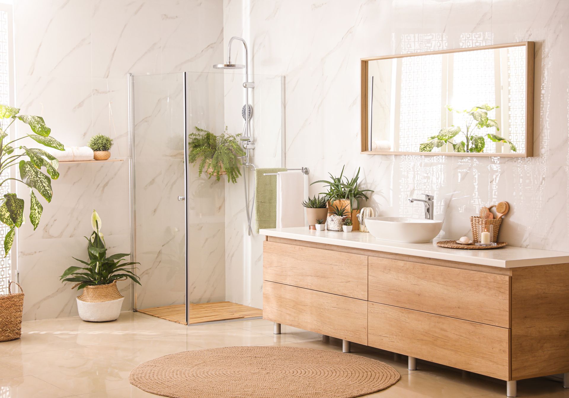 Une salle de bains avec une douche et un lavabo