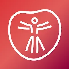 Weißes Symbol einer Person in Herzform auf rotem Farbverlaufshintergrund.