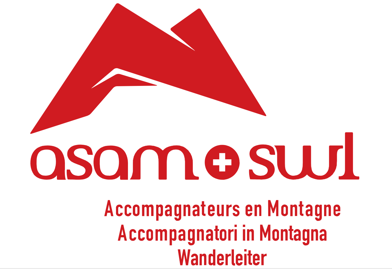 Logo de montagne rouge avec texte « asam » et titres 