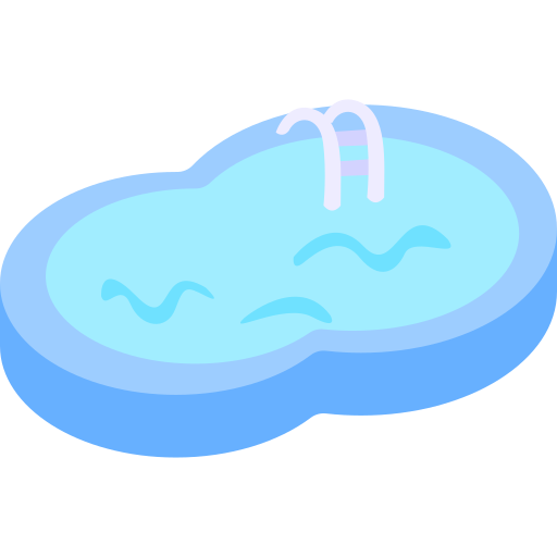 Piscine bleue avec une échelle et des ondulations à la surface de l’eau