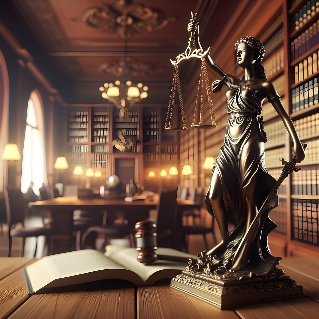 Un homme en costume est assis à un bureau dans une bibliothèque et lit un livre.