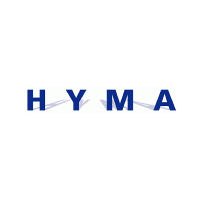HYMA-Logo in dunkelblauen Buchstaben mit Schatten auf weissem Hintergrund.