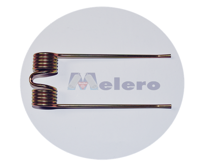 Un par de resortes helicoidales de metal con la palabra melero en la parte inferior