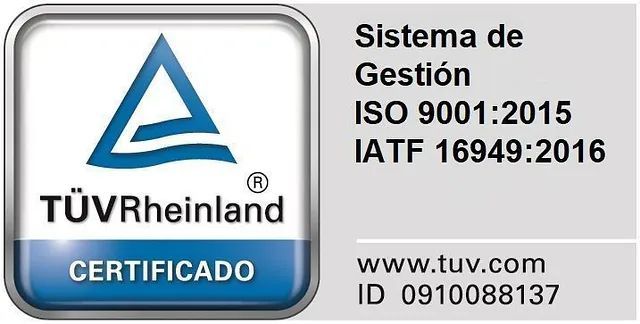 Un botón azul que dice ISO 9001 2015 IATF 16949 2016 Sistema de Gestión