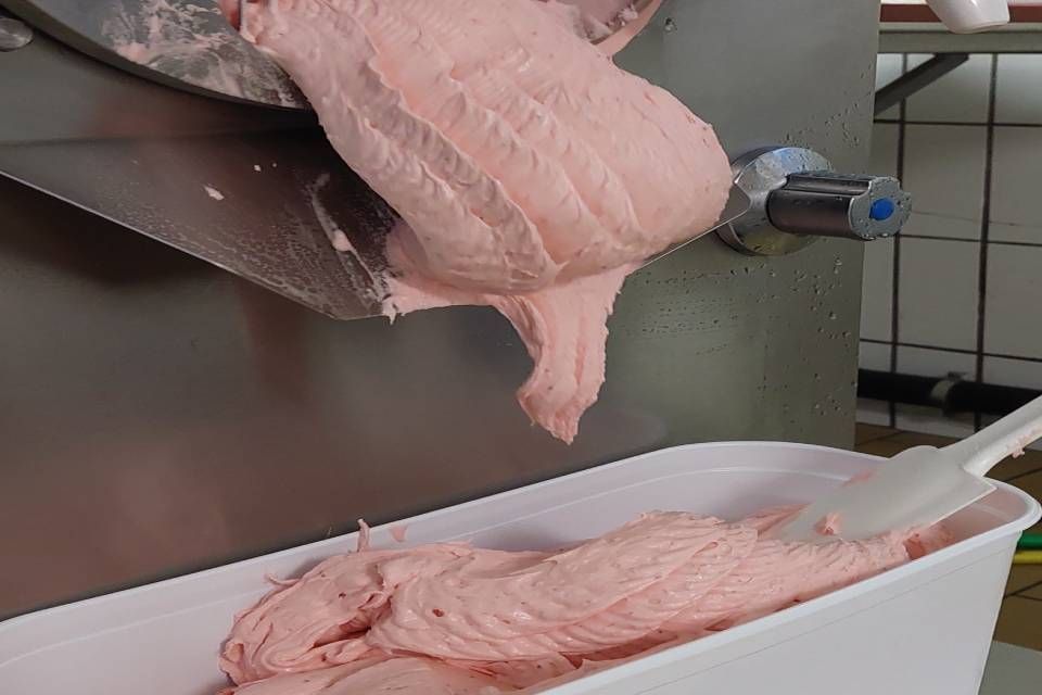 Manuela Ehrbar füllt Ihr beliebtes Erdbeer Sorbet ab