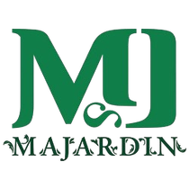 Logotipo verde: iniciales “MJ” con “Majardin” debajo, adornado con elementos florales.