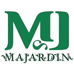 Logotipo verde: iniciales “MJ” con “Majardin” debajo, adornado con elementos florales.